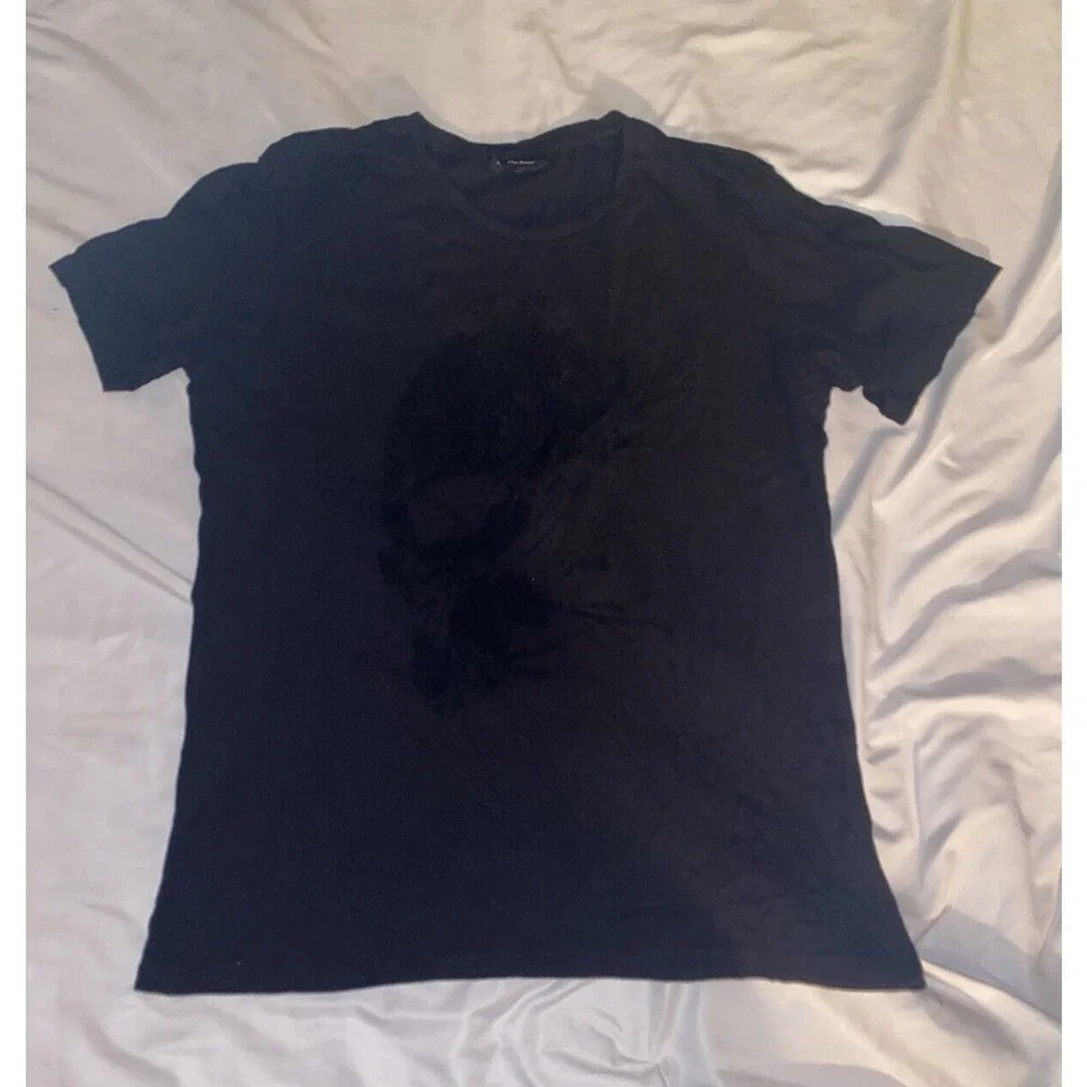 The‎ Kooples Mens Felt Skull Tee T-Shirt Black Cotton Size Large